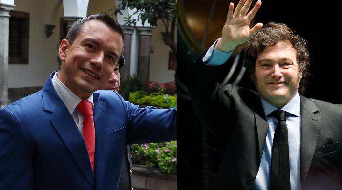 Combo de fotografías del presidente de Ecuador, Daniel Noboa (izq.), y el presidente de Argentina, Javier Milei. Combo de fotografías del presidente de Ecuador, Daniel Noboa (izq.), y el presidente de Argentina, Javier Milei.