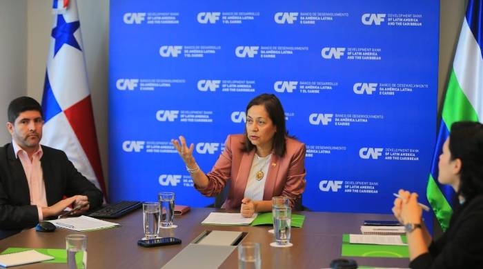 Lucía Meza, representante en Panamá de la oficina del CAF (c), en el conversatorio con periodistas. Lucía Meza, representante en Panamá de la oficina del CAF (c), en el conversatorio con periodistas.
