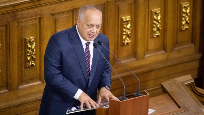 Fotografía de archivo del 5 de enero de 2024 del ministro de Interior y Justicia de Venezuela, Diosdado Cabello, durante la sesión de instalación de la junta directiva del período 2024-2025, en Caracas. Fotografía de archivo del 5 de enero de 2024 del ministro de Interior y Justicia de Venezuela, Diosdado Cabello, durante la sesión de instalación de la junta directiva del período 2024-2025, en Caracas.