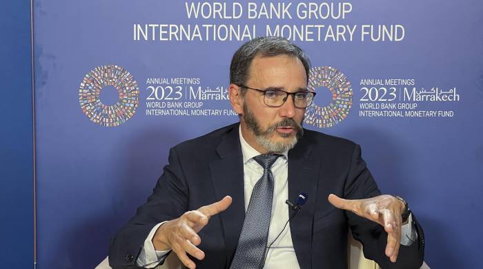 El economista jefe del FMI, Pière-Olivier Gourinchas, durante su participación en la Asamblea Anual del FMI y el Banco Mundial celebrada el pasado mes de octubre en Marrakech, Marruecos. El economista jefe del FMI, Pière-Olivier Gourinchas, durante su participación en la Asamblea Anual del FMI y el Banco Mundial celebrada el pasado mes de octubre en Marrakech, Marruecos.