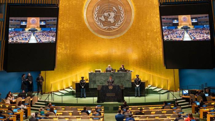 Santiago Peña, presidente de Paraguay, durante su intervención en una sesión especial de la Asamblea General de las Naciones Unidas. Santiago Peña, presidente de Paraguay, durante su intervención en una sesión especial de la Asamblea General de las Naciones Unidas.