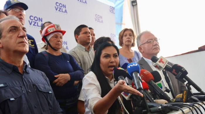 El comando ConVzla realizó una rueda de prensa encabezada por los dirigentes opositores Delsa Solórzano y Perkins Rocha. El comando ConVzla realizó una rueda de prensa encabezada por los dirigentes opositores Delsa Solórzano y Perkins Rocha.