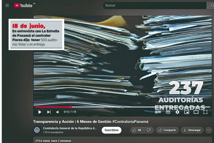 Video de julio de la Contraloría, reduce a la mitad las auditorías efectuadas, según el contralor Flores y contradice su afirmación de la entrega en simultáneo al Tribunal de Cuentas y al Ministerio Público. Por ejemplo, la de Panamá Ports Company (PPC) no llegó. Video de julio de la Contraloría, reduce a la mitad las auditorías efectuadas, según el contralor Flores y contradice su afirmación de la entrega en simultáneo al Tribunal de Cuentas y al Ministerio Público. Por ejemplo, la de Panamá Ports Company (PPC) no llegó.