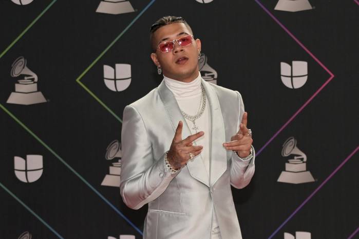 Panamanian singer Boza arrives for the 22nd Annual Latin Grammy awards at the MGM Grand Arena in Las Vegas, Nevada, November 18, 2021. (Photo by Bridget BENNETT / AFP) Panamanian singer Boza arrives for the 22nd Annual Latin Grammy awards at the MGM Grand Arena in Las Vegas, Nevada, November 18, 2021. (Photo by Bridget BENNETT / AFP)