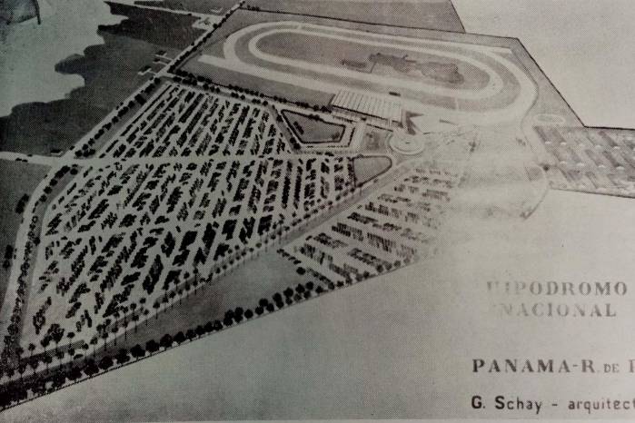 Perspectiva del proyecto original del hipódromo nacional, diseño de Gustav Schay, 1953. Perspectiva del proyecto original del hipódromo nacional, diseño de Gustav Schay, 1953.