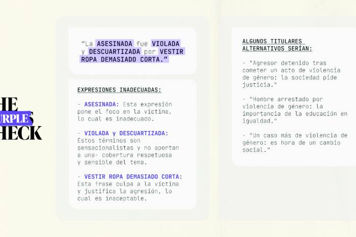 La herramienta de IA proporciona opciones para mejorar titulares y abordar la violencia de género con responsabilidad. La herramienta de IA proporciona opciones para mejorar titulares y abordar la violencia de género con responsabilidad.