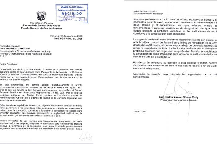 Nota enviada por el Procurador General a la Asamblea Nacional. Nota enviada por el Procurador General a la Asamblea Nacional.