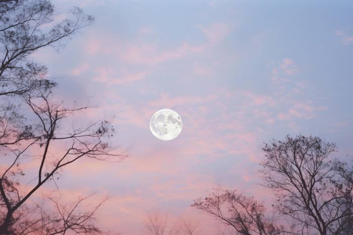 Imagen ilustrativa de la luna en medio de un entorno rosado. Imagen ilustrativa de la luna en medio de un entorno rosado.