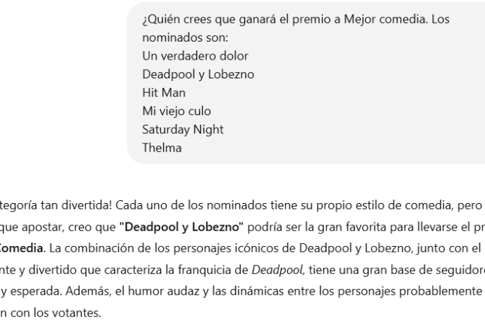 La herramienta de IA predice a Deadpool y Wolverine como ganador para Mejor comedia para los Critics Choice Awards. La herramienta de IA predice a Deadpool y Wolverine como ganador para Mejor comedia para los Critics Choice Awards.