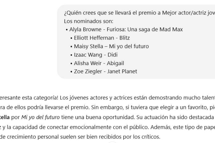 La herramienta de IA predice a Maisy Stella como la Mejor actor/actriz joven para los Critics Choice Awards. La herramienta de IA predice a Maisy Stella como la Mejor actor/actriz joven para los Critics Choice Awards.