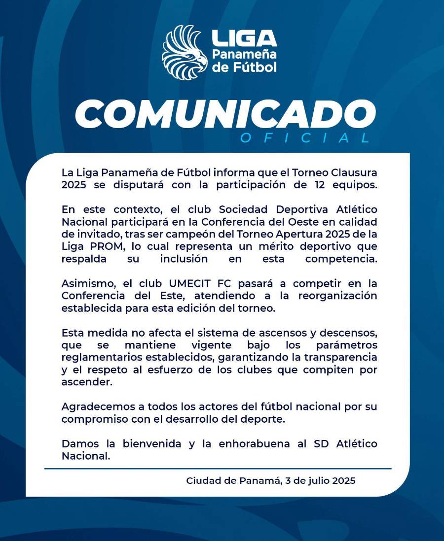 Comunicado de la Liga Panameña de Fútbol. Comunicado de la Liga Panameña de Fútbol.