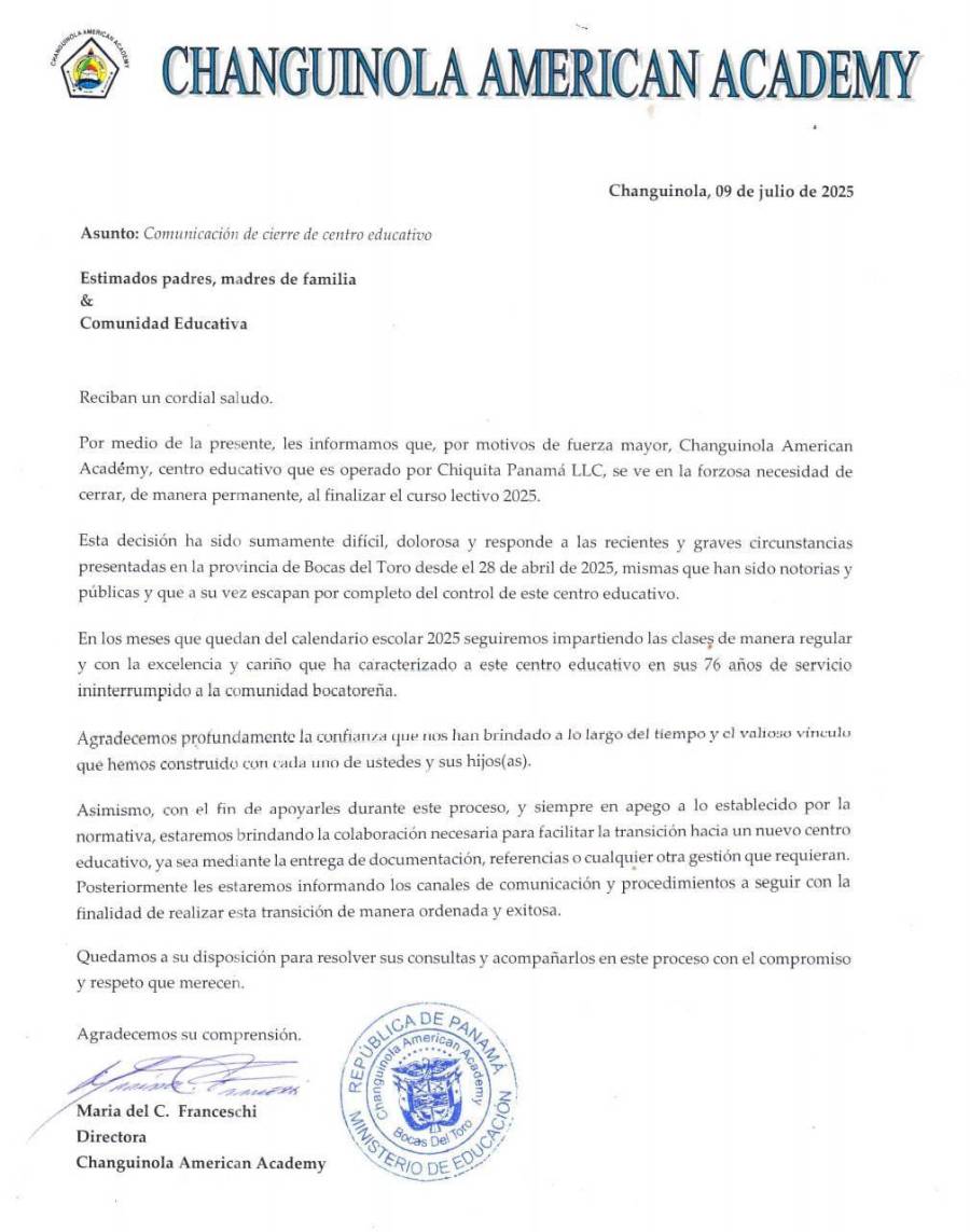 Crisis en Bocas del Toro: escuela Changuinola American Academy cerrará este año Crisis en Bocas del Toro: escuela Changuinola American Academy cerrará este año