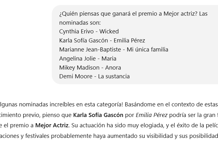 La herramienta de IA predice a Karla Sofía Gascón como la Mejor actriz para los Critics Choice Awards. La herramienta de IA predice a Karla Sofía Gascón como la Mejor actriz para los Critics Choice Awards.