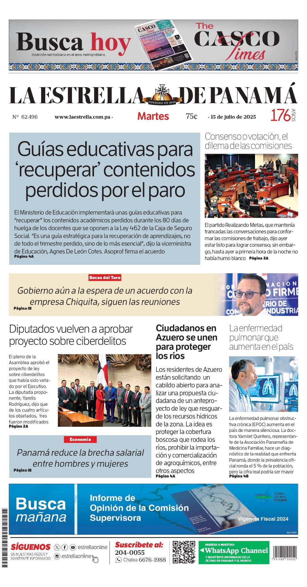 Portada del impreso del 15 de julio de 2025