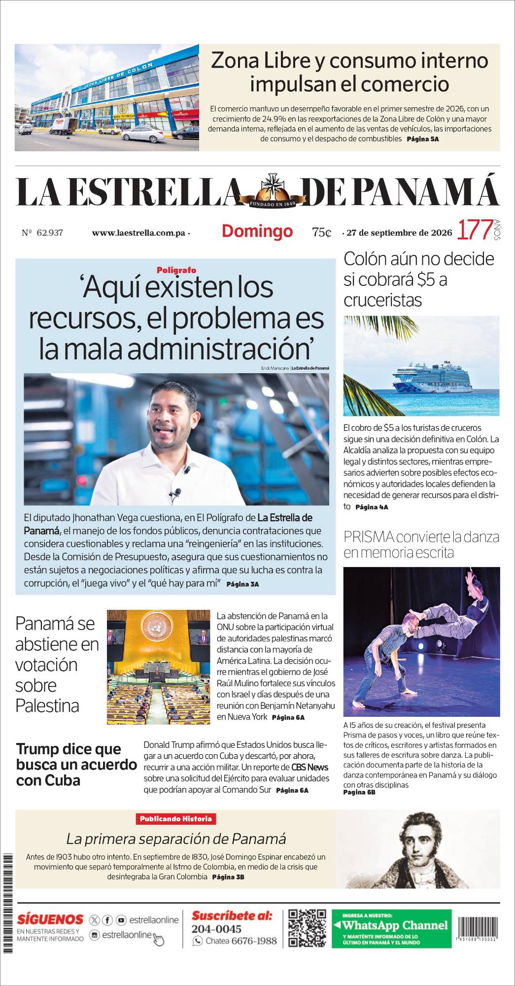 Portada del impreso del 27 de septiembre de 2026
