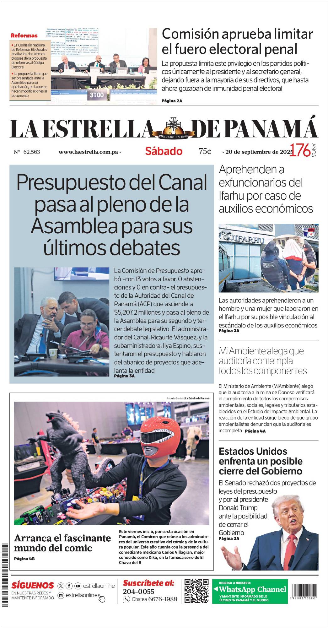 Portada del impreso del 20 de septiembre de 2025