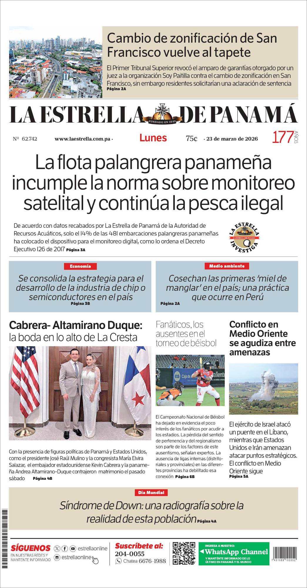 Portada del impreso del 23 de marzo de 2026