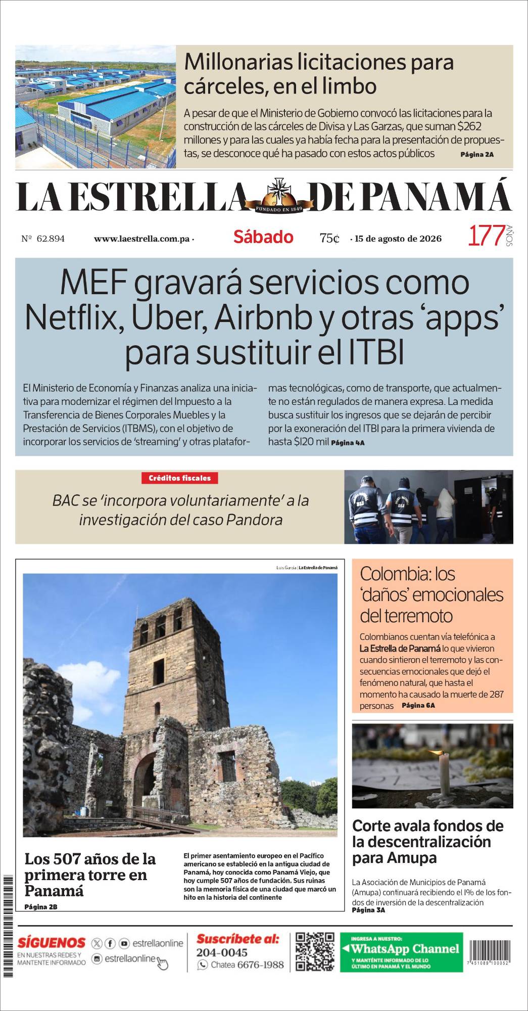 Portada del impreso del 15 de agosto de 2026