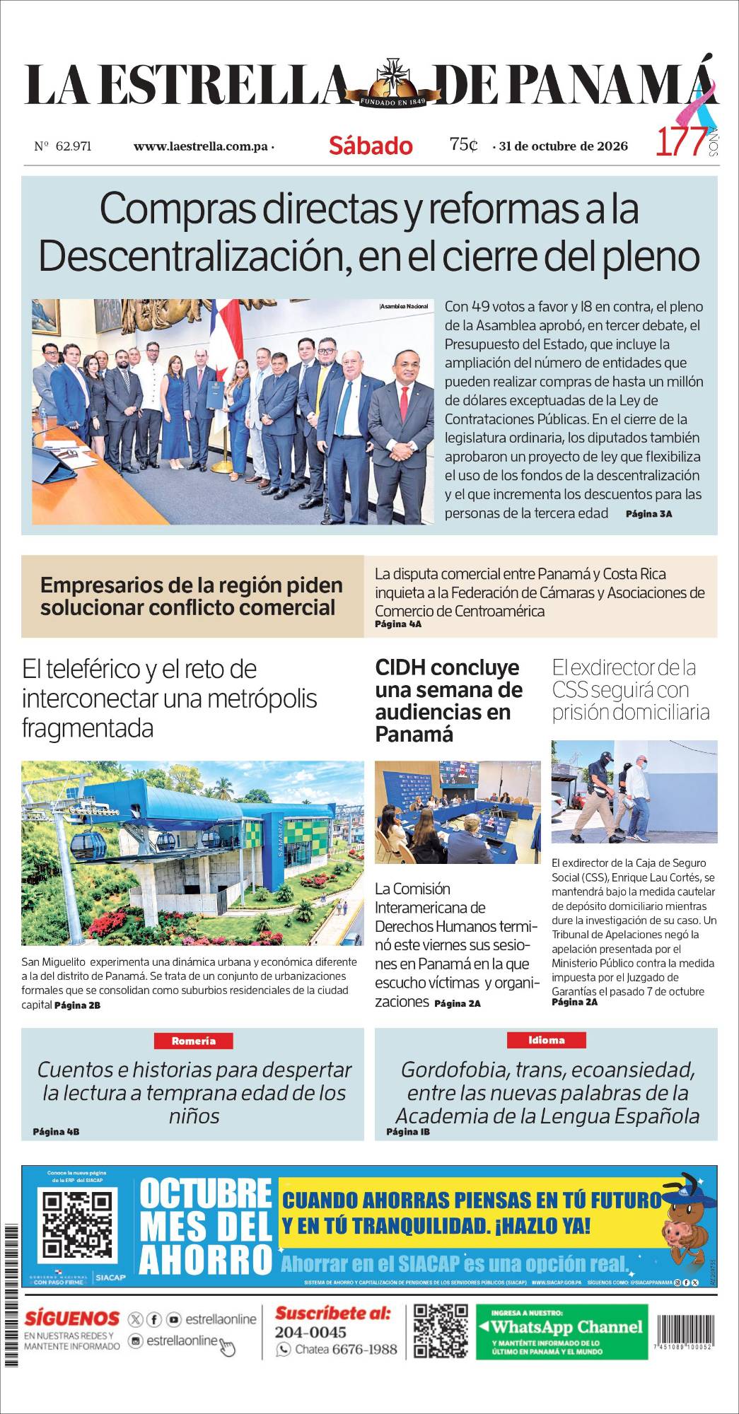 Portada del impreso del 31 de octubre de 2026