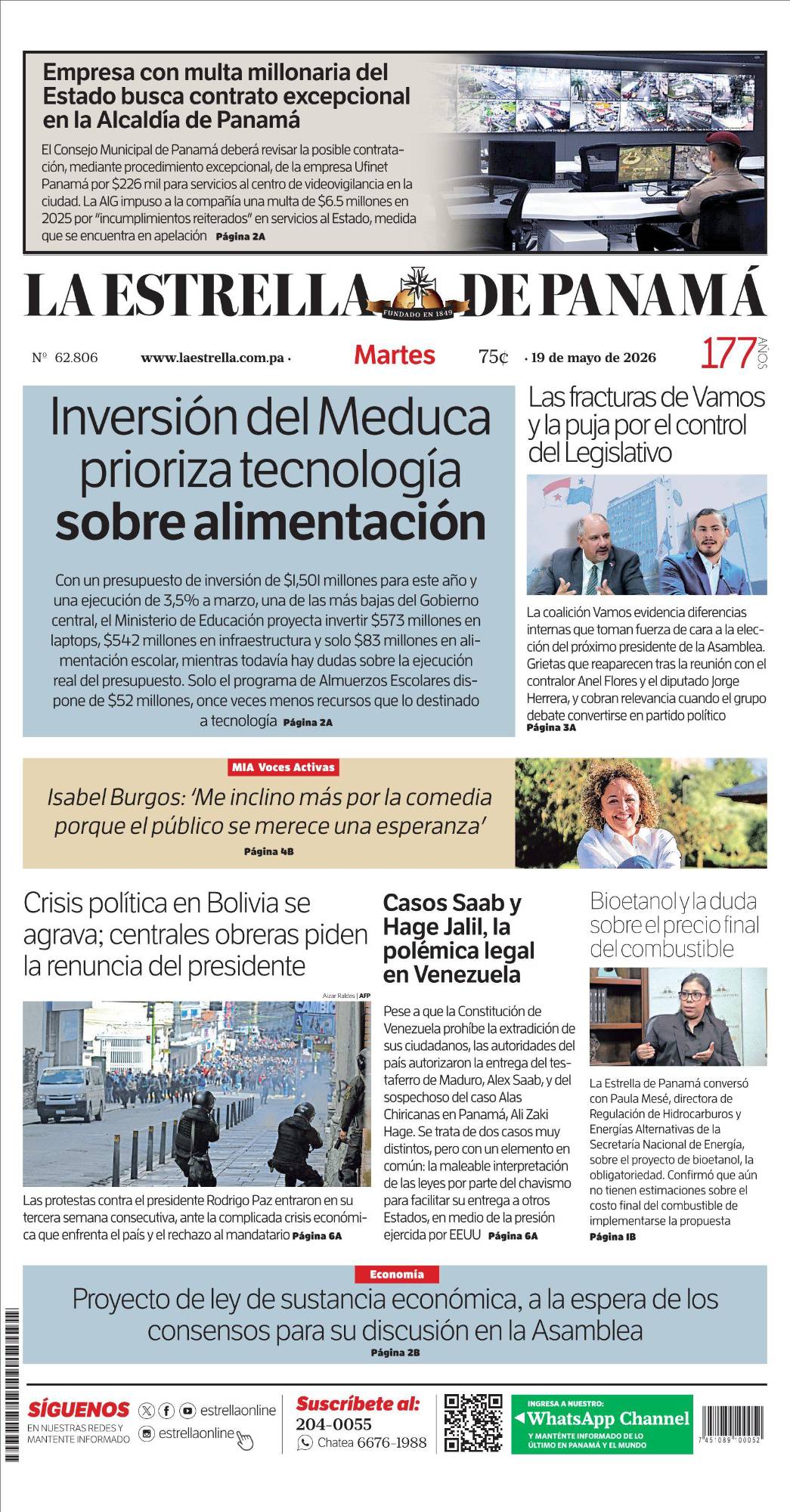 Portada del impreso del 19 de mayo de 2026