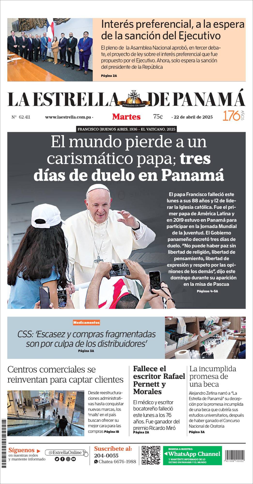 Portada del impreso del 22 de abril de 2025