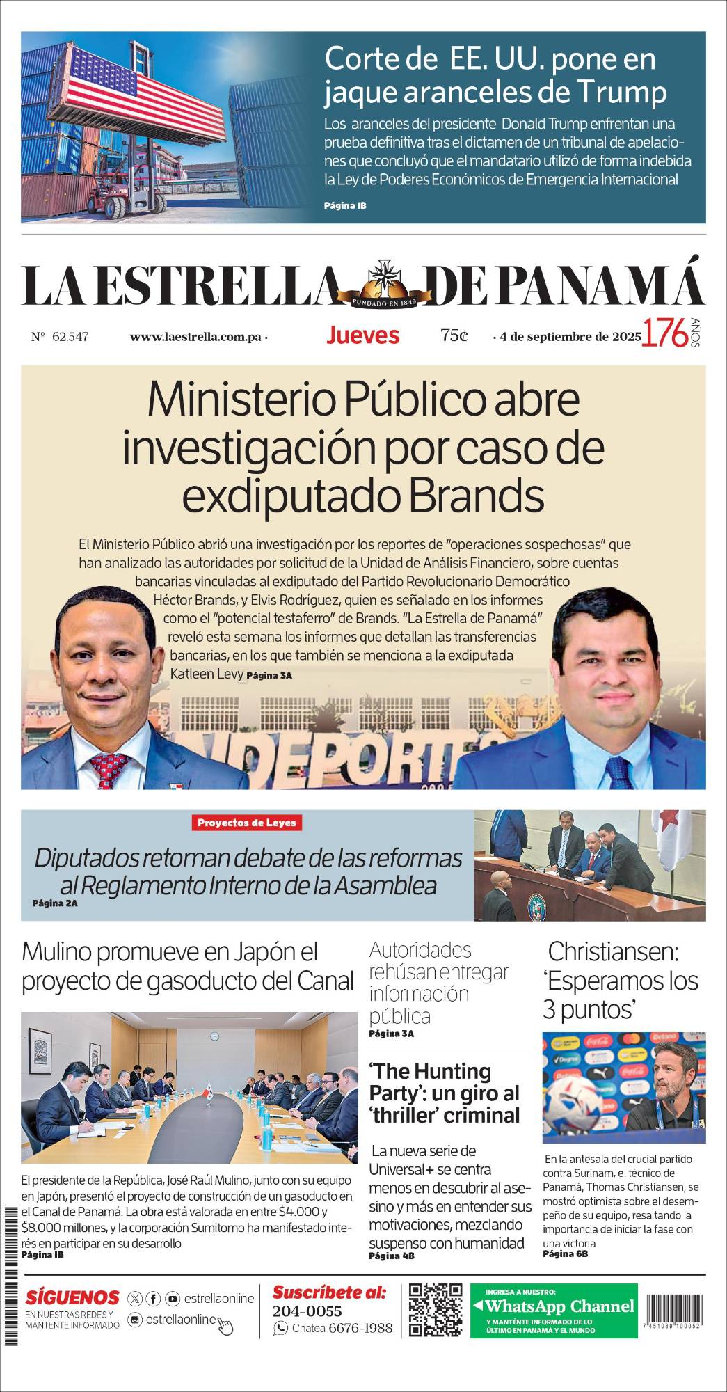 Portada del impreso del 4 de septiembre de 2025