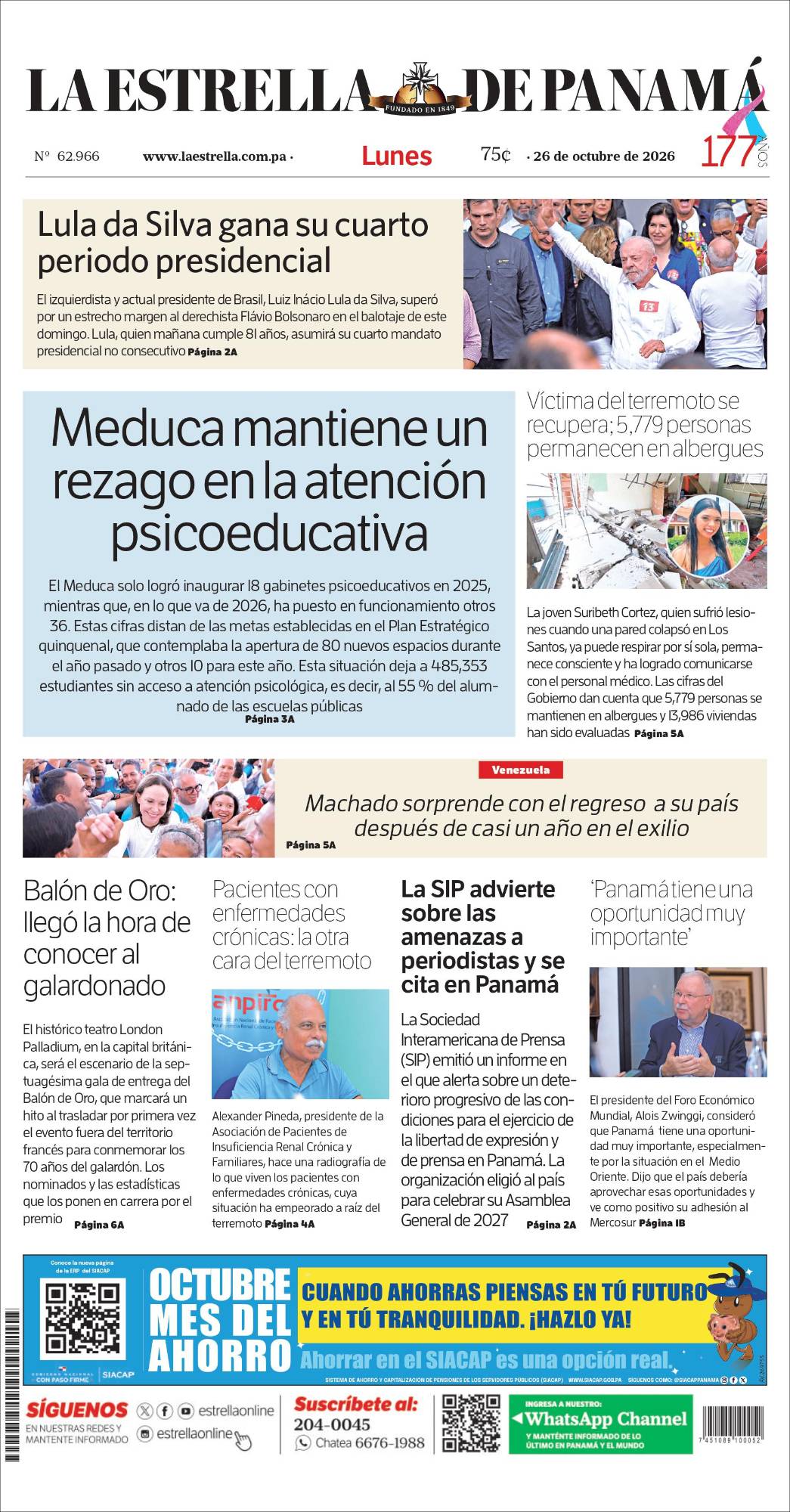 Portada del impreso del 26 de octubre de 2026