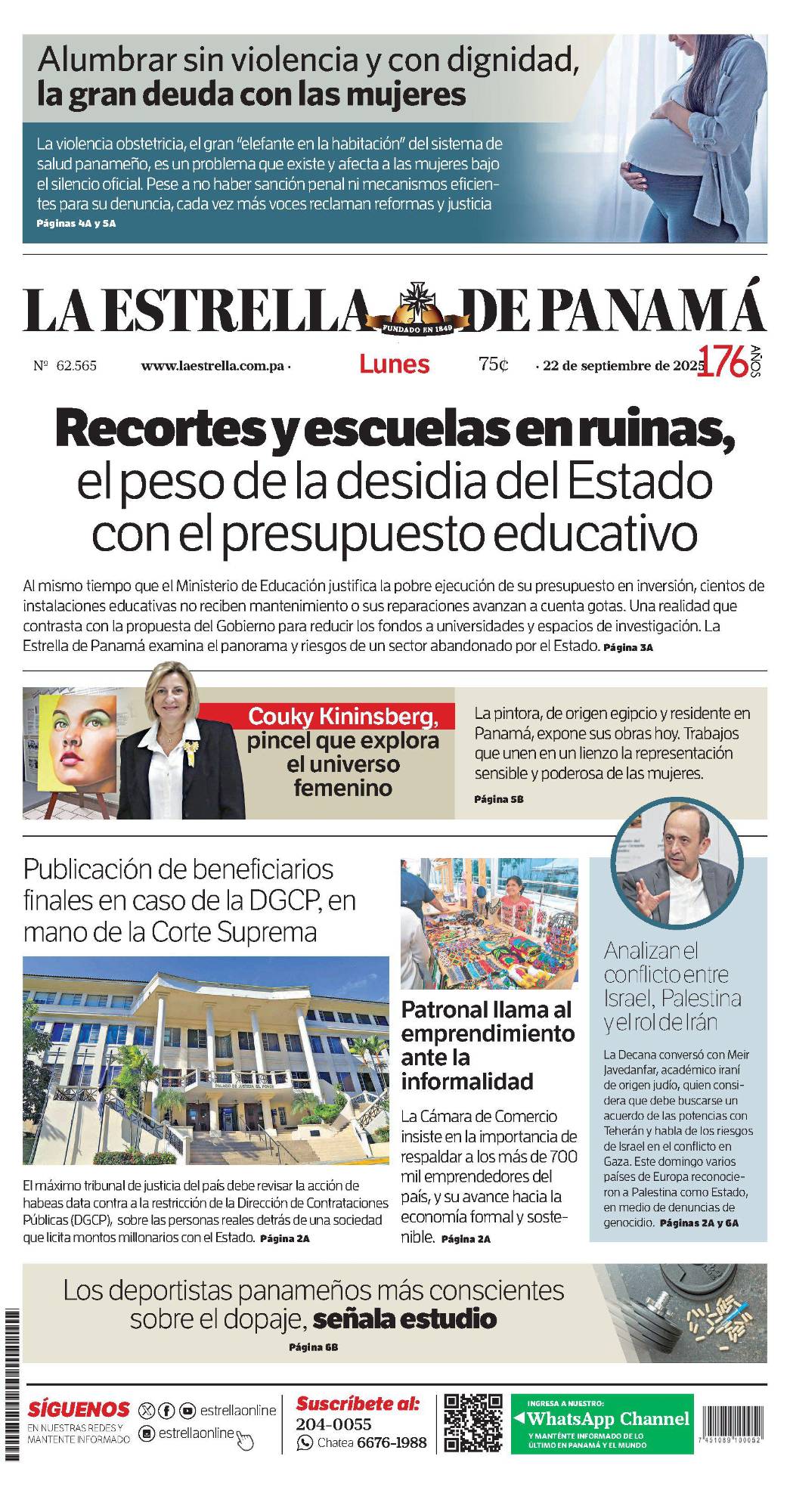 Portada del impreso del 22 de septiembre de 2025