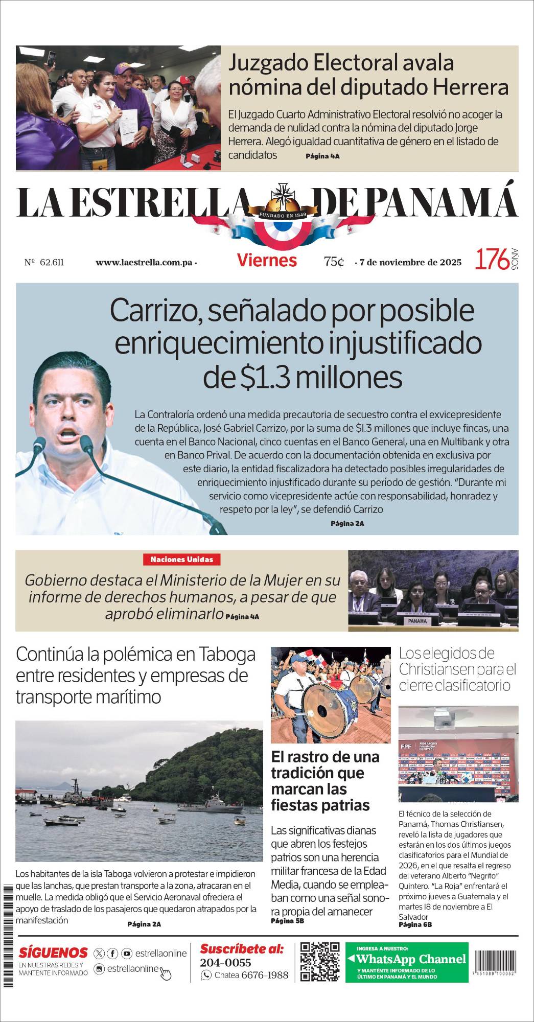 Portada del impreso del 7 de noviembre de 2025