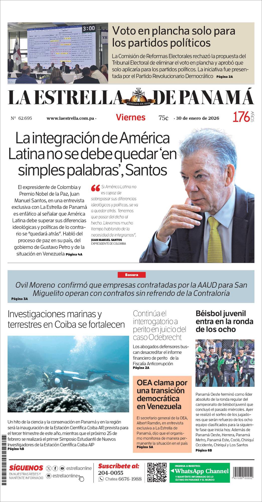 Portada del impreso del 30 de enero de 2026