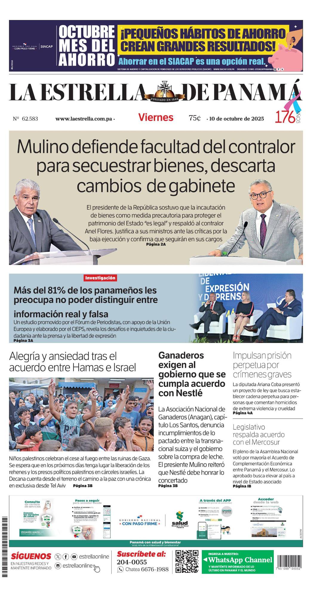Portada del impreso del 10 de octubre de 2025
