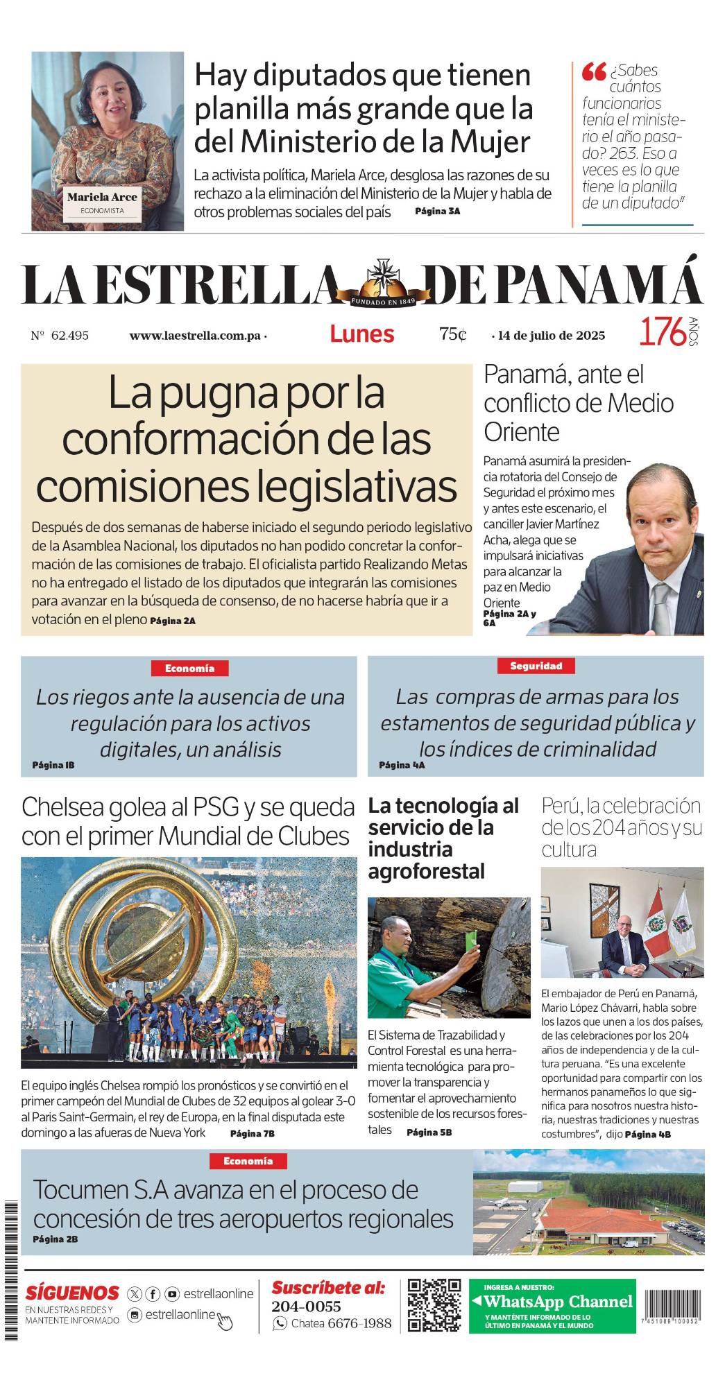 Portada del impreso del 14 de julio de 2025