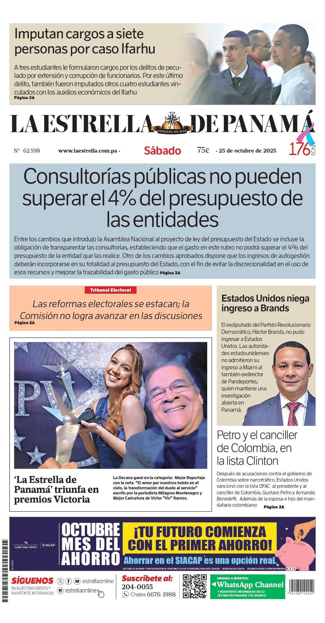 Portada del impreso del 25 de octubre de 2025