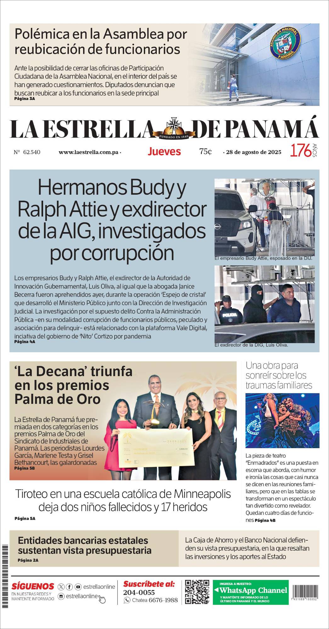 Portada del impreso del 28 de agosto de 2025