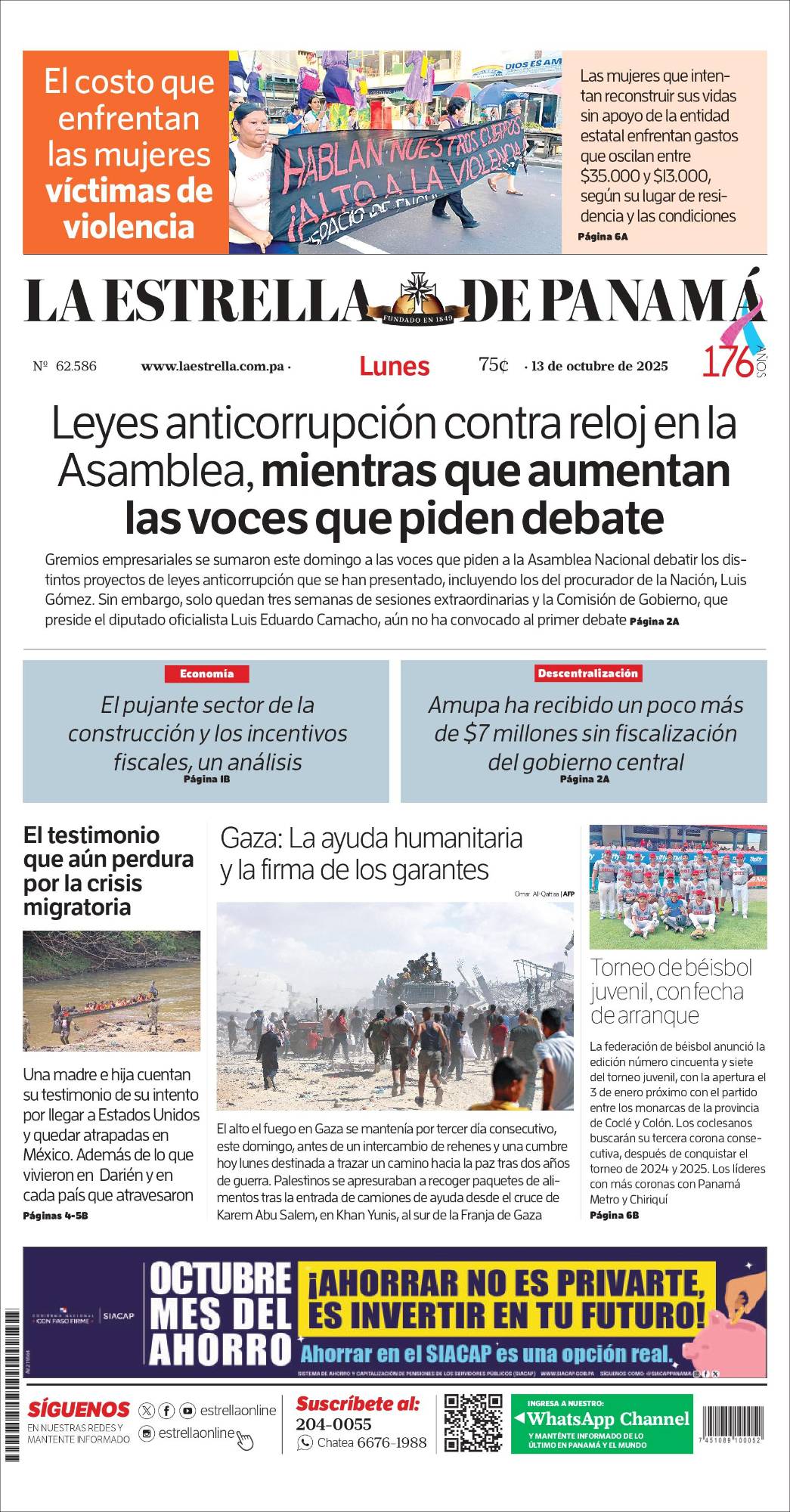 Portada del impreso del 13 de octubre de 2025