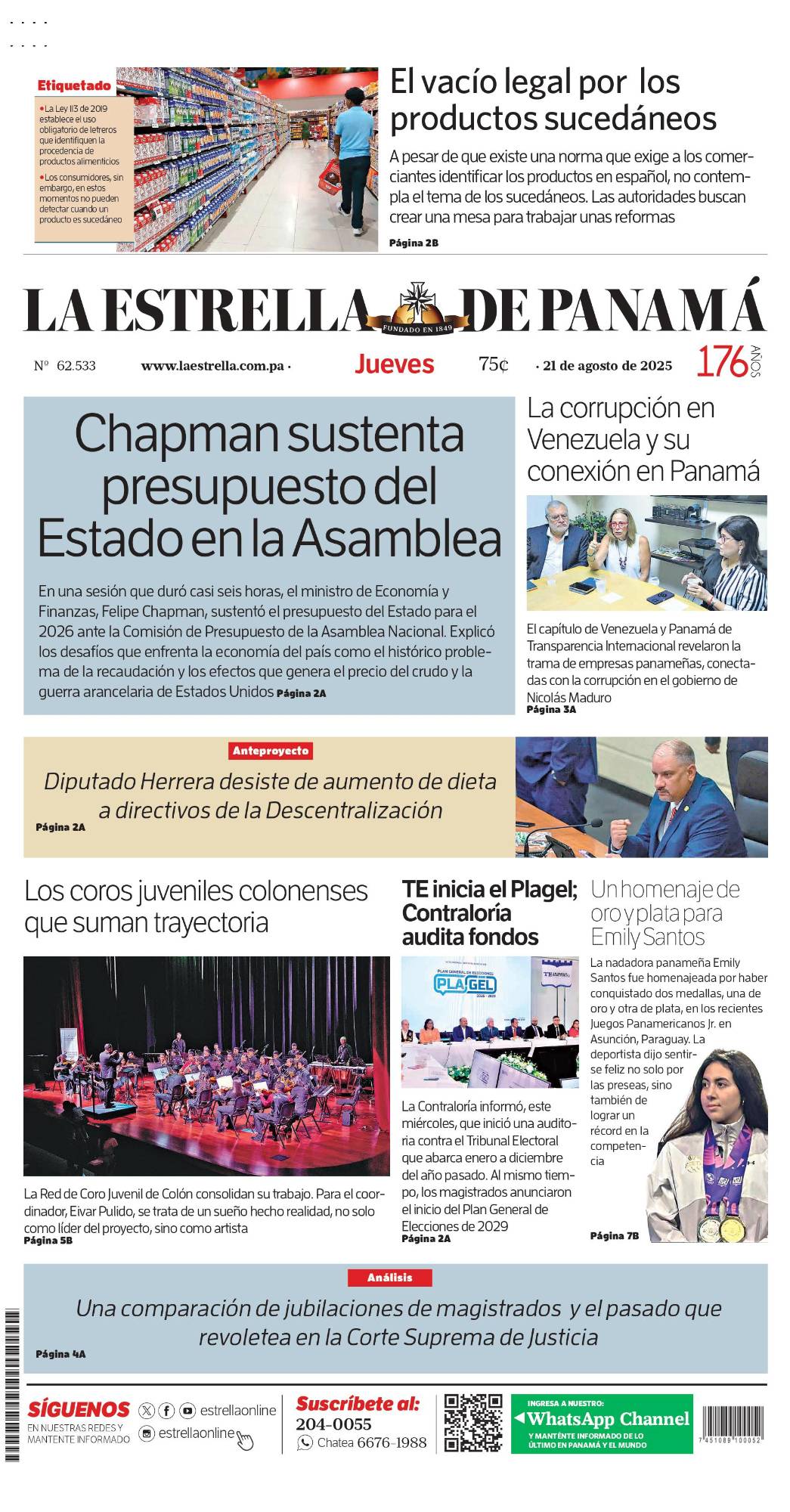 Portada del impreso del 21 de agosto de 2025