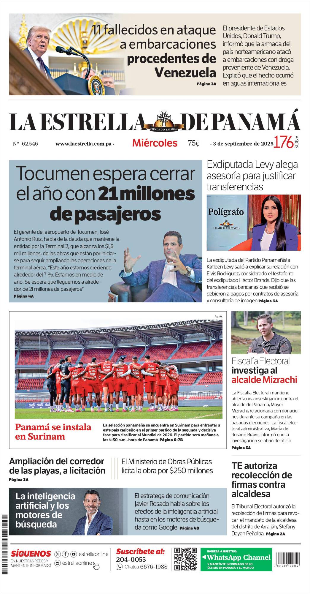 Portada del impreso del 3 de septiembre de 2025