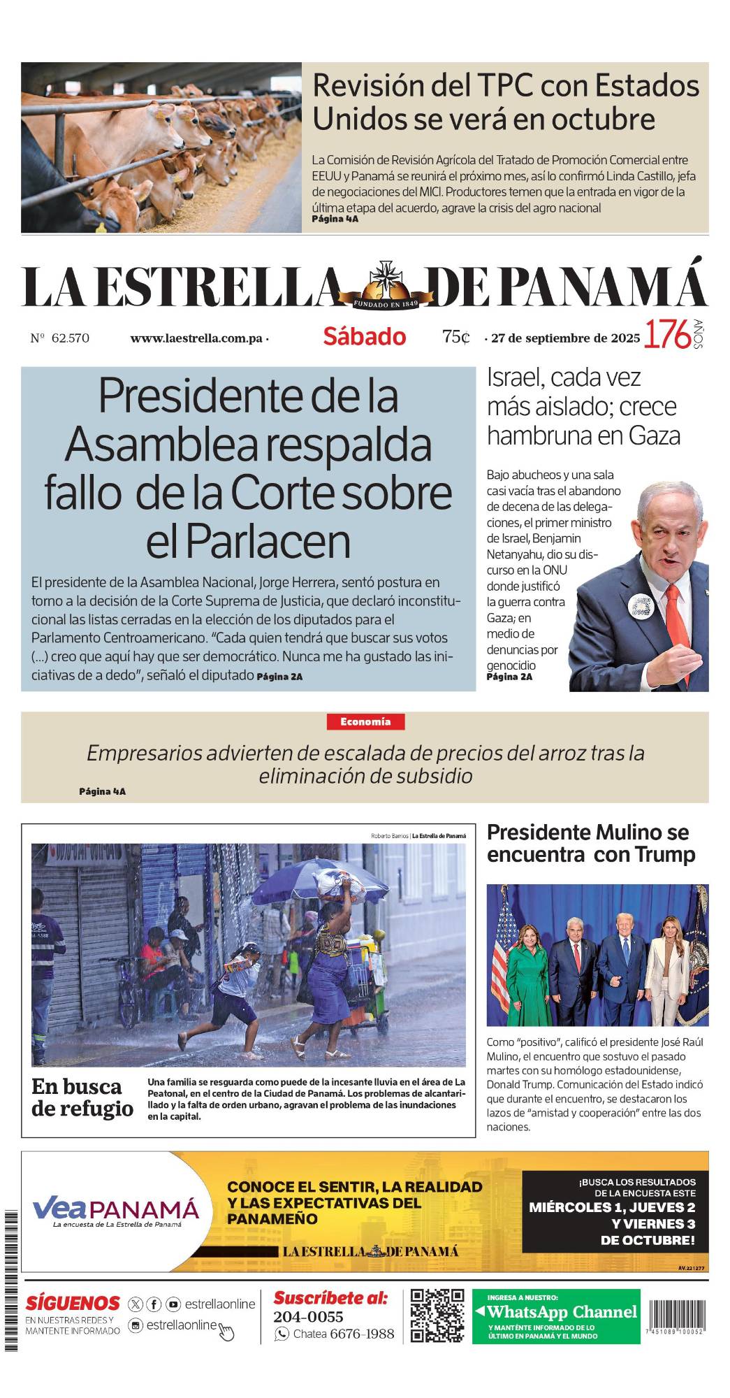 Portada del impreso del 27 de septiembre de 2025