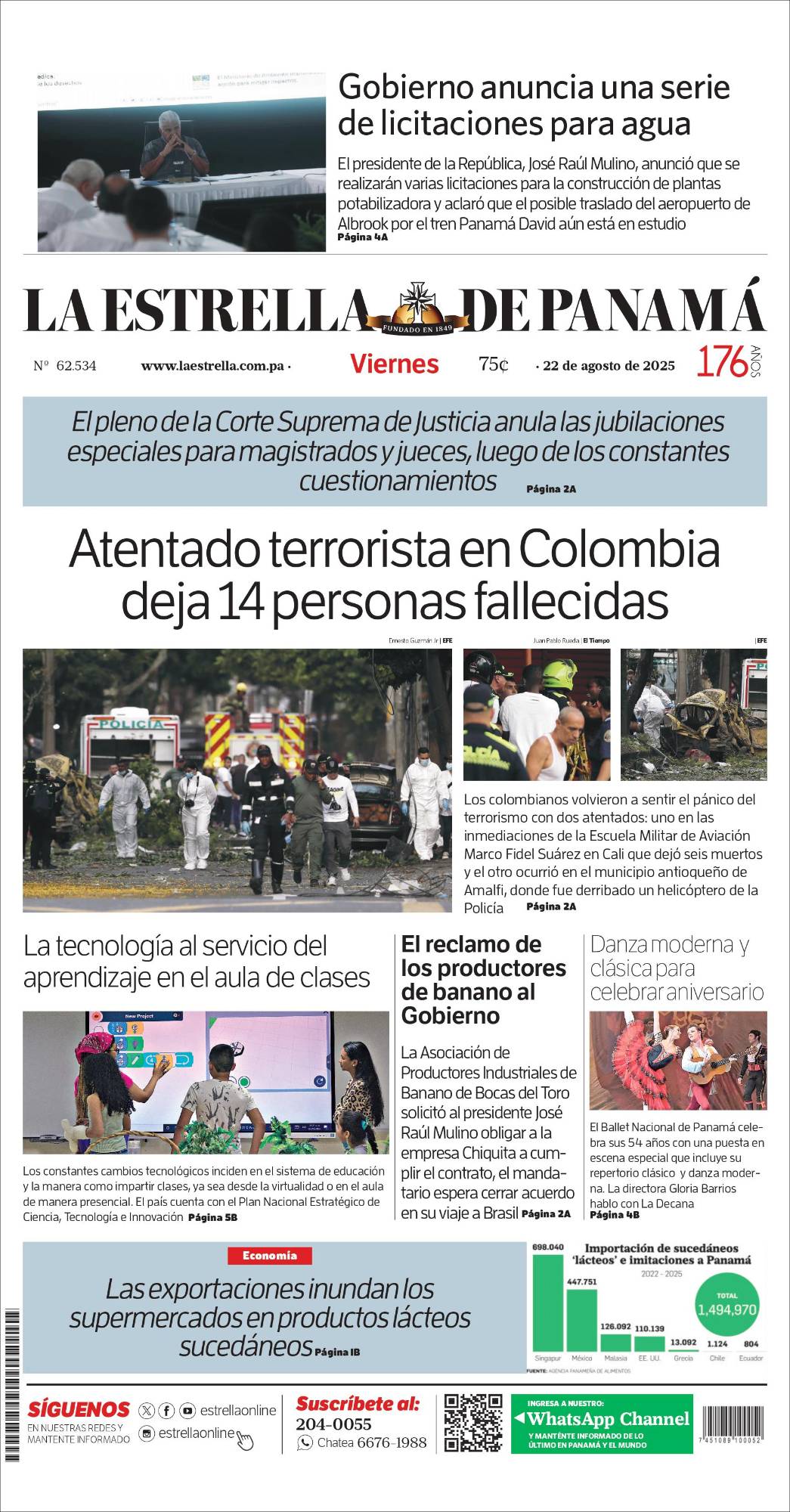 Portada del impreso del 22 de agosto de 2025