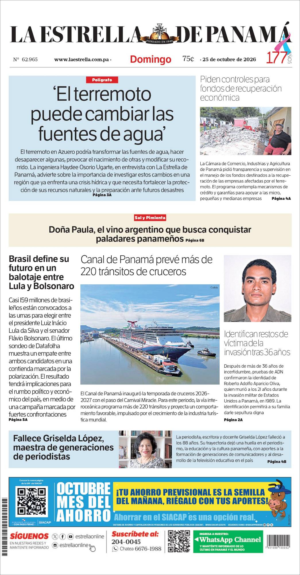 Portada del impreso del 25 de octubre de 2026
