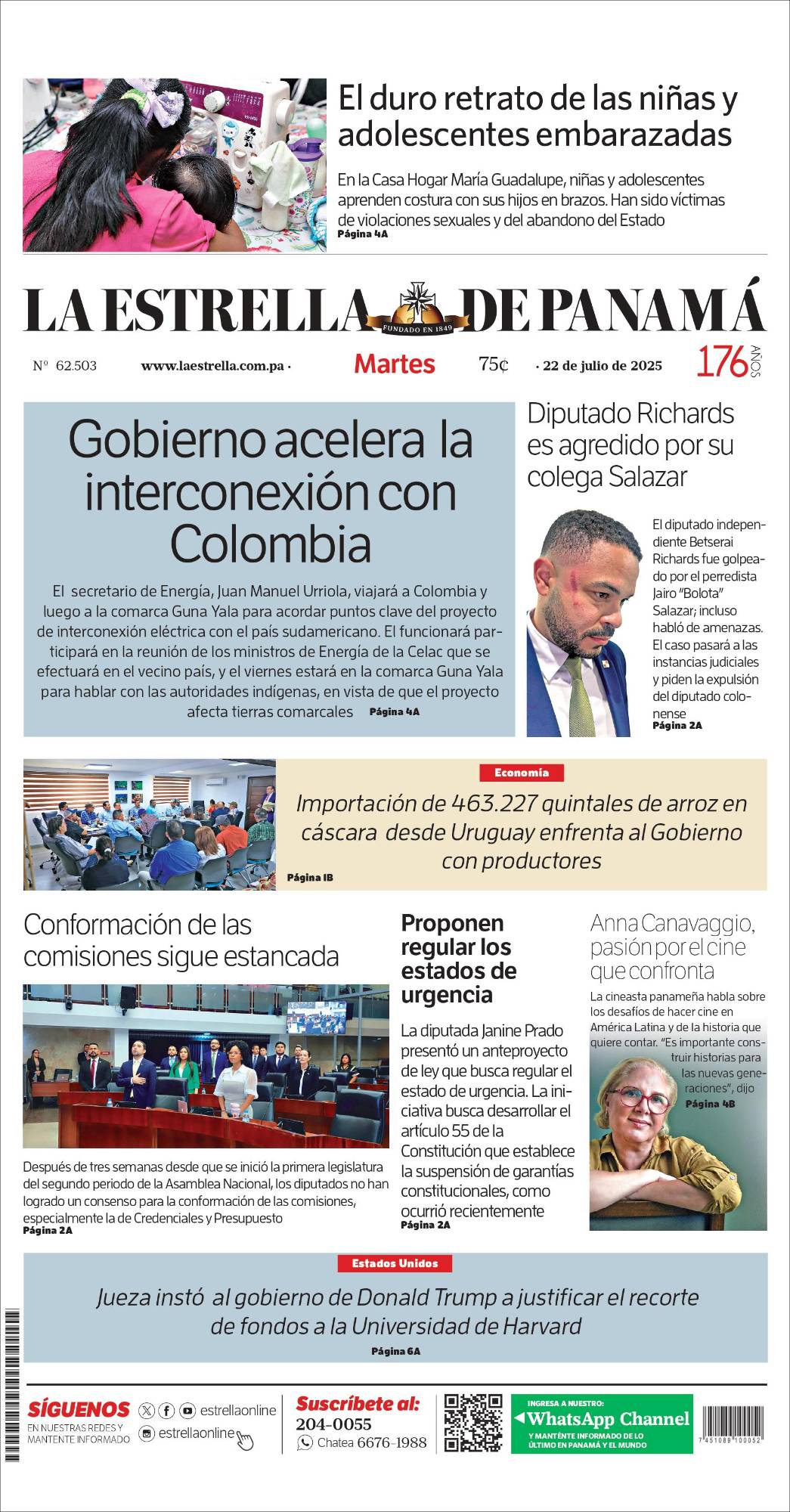 Portada del impreso del 22 de julio de 2025