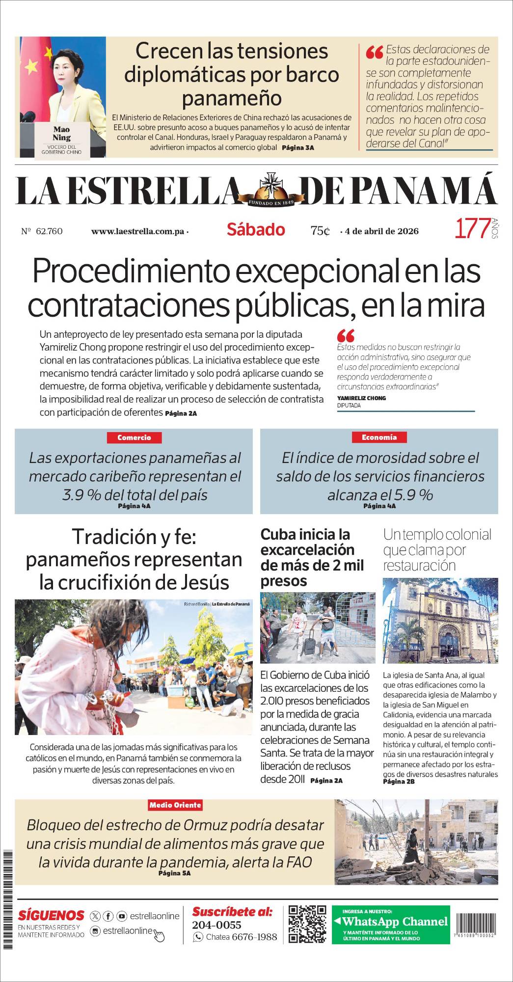 Portada del impreso del 4 de abril de 2026