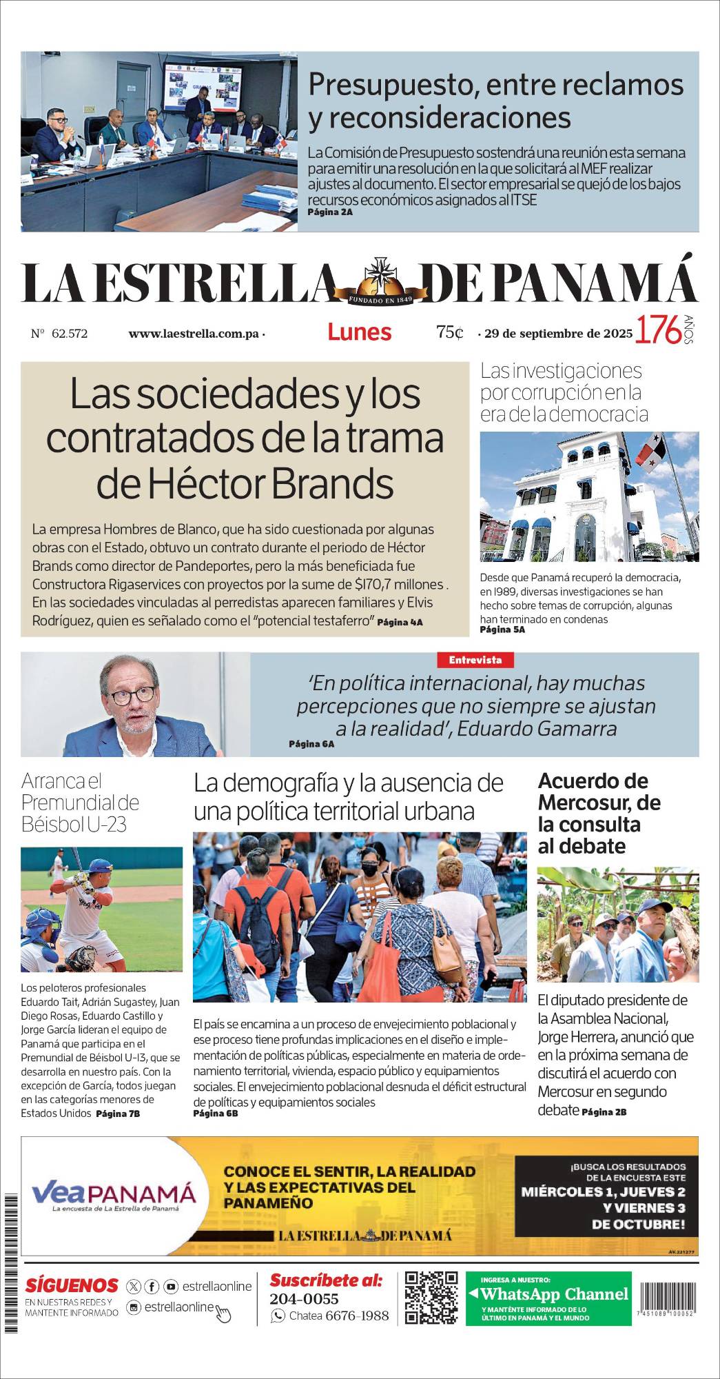 Portada del impreso del 29 de septiembre de 2025