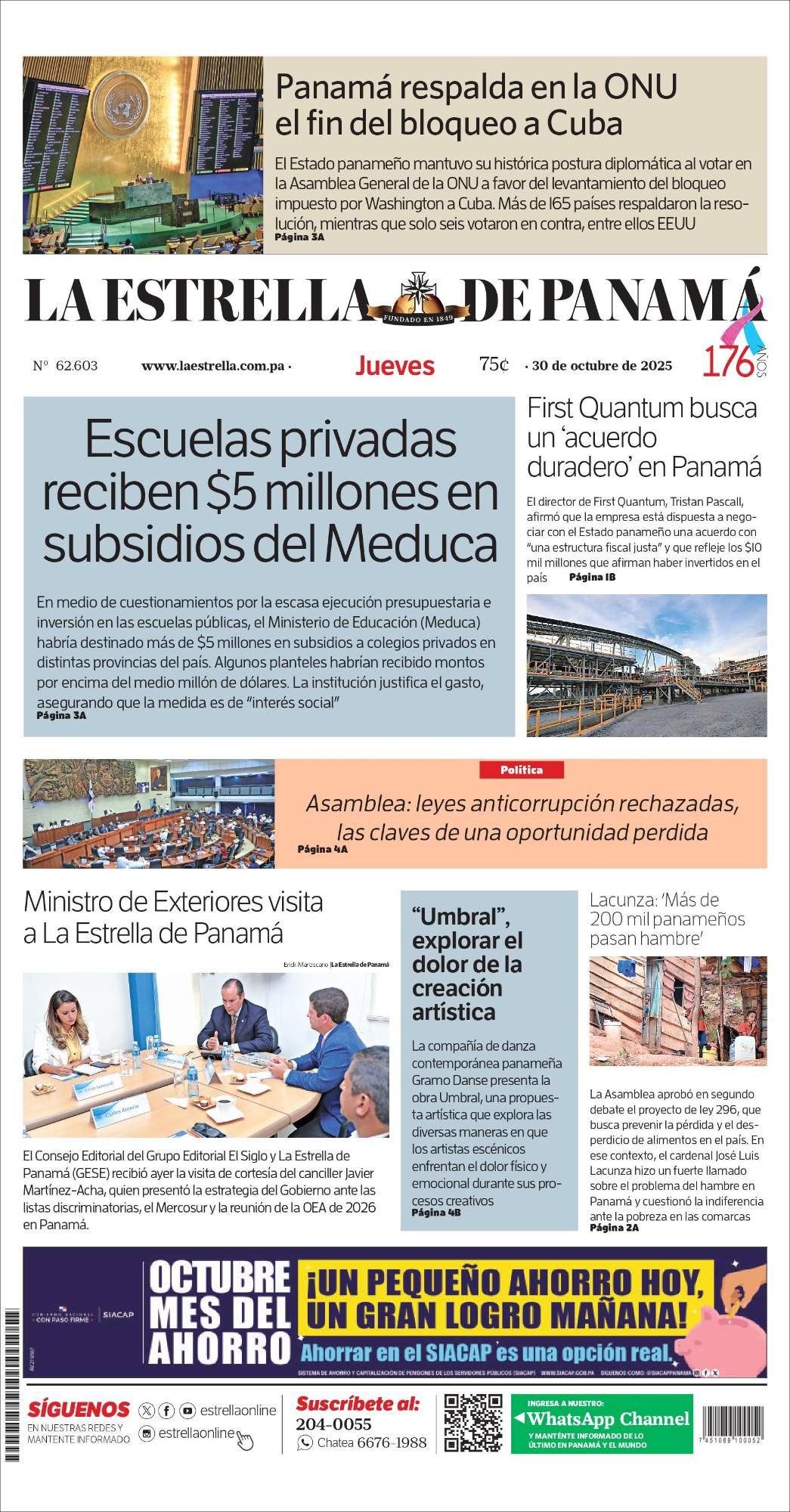 Portada del impreso del 30 de octubre de 2025