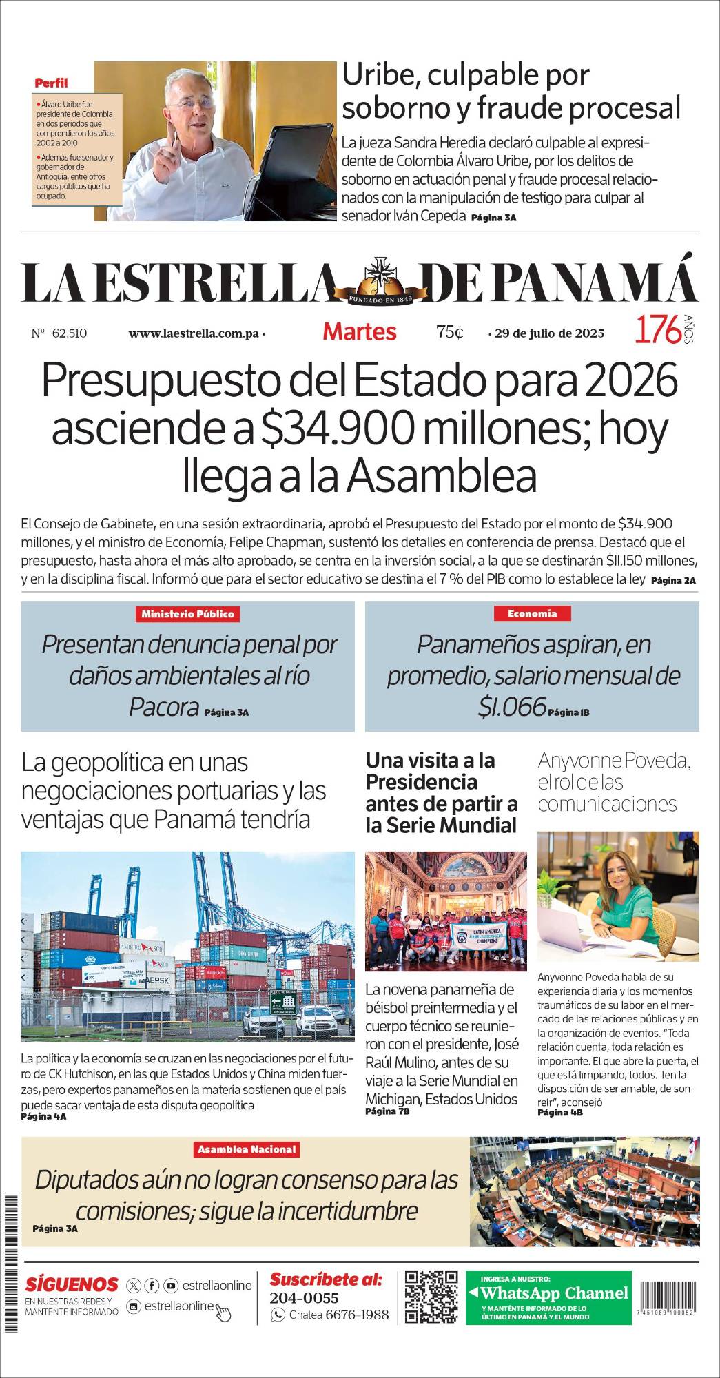 Portada del impreso del 29 de julio de 2025