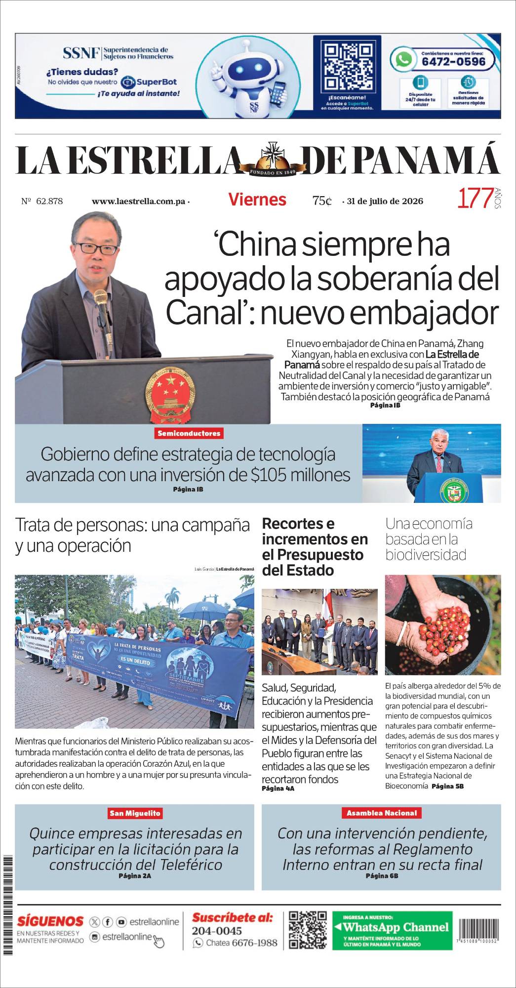Portada del impreso del 31 de julio de 2026