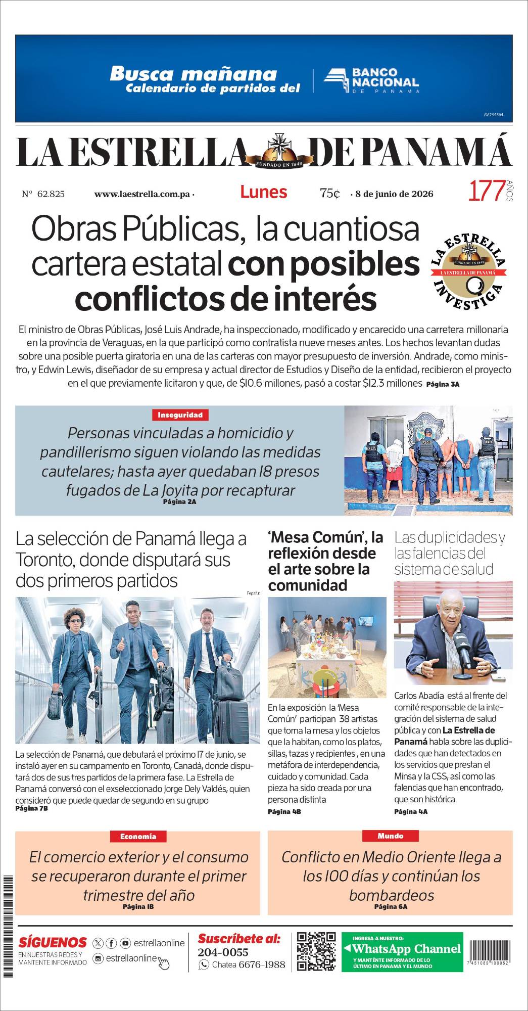 Portada del impreso del 8 de junio de 2026