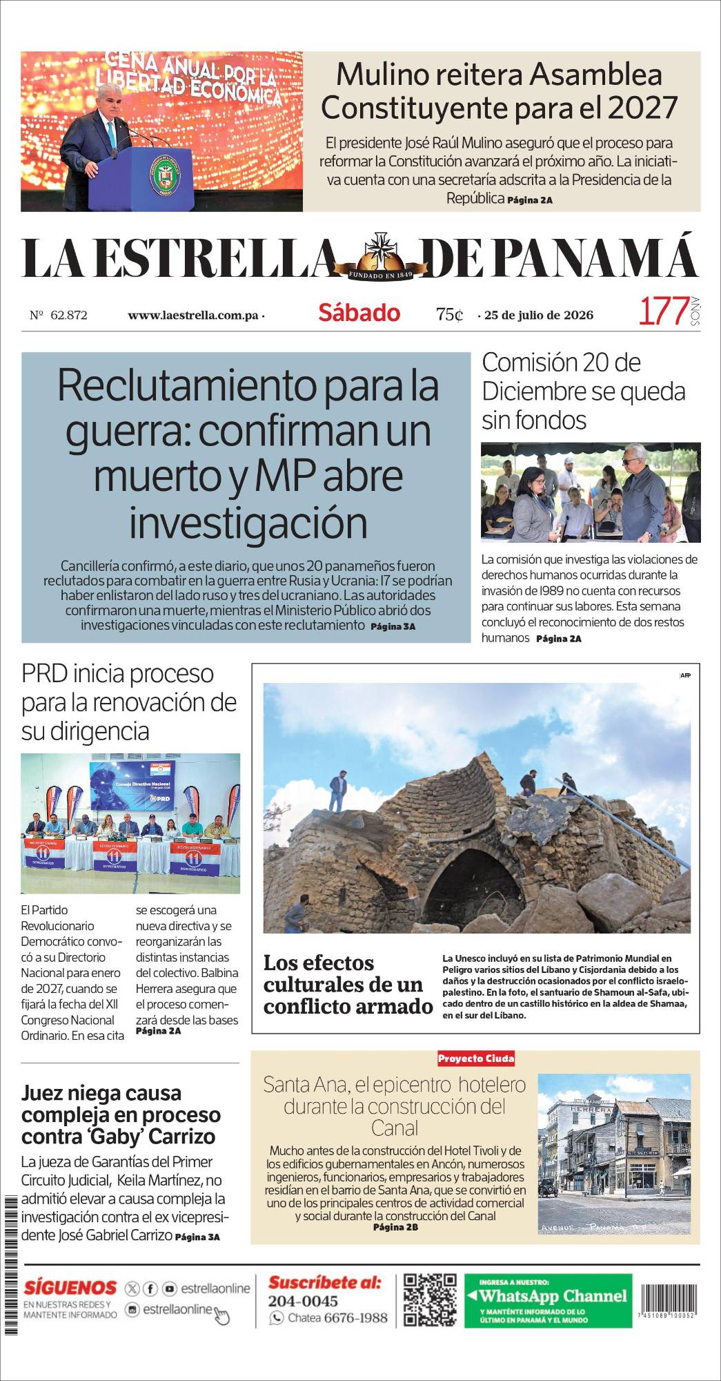 Portada del impreso del 25 de julio de 2026