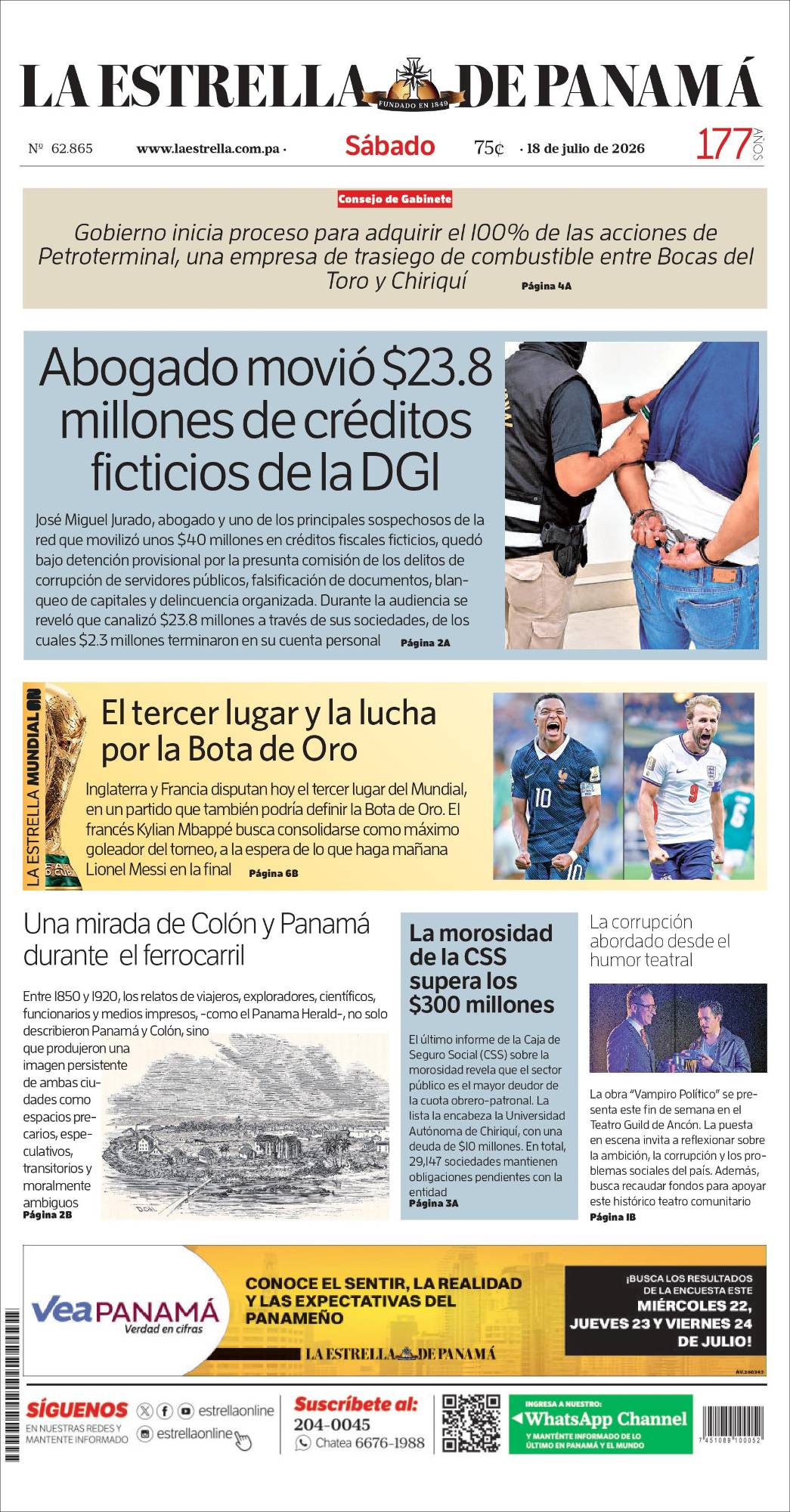 Portada del impreso del 18 de julio de 2026