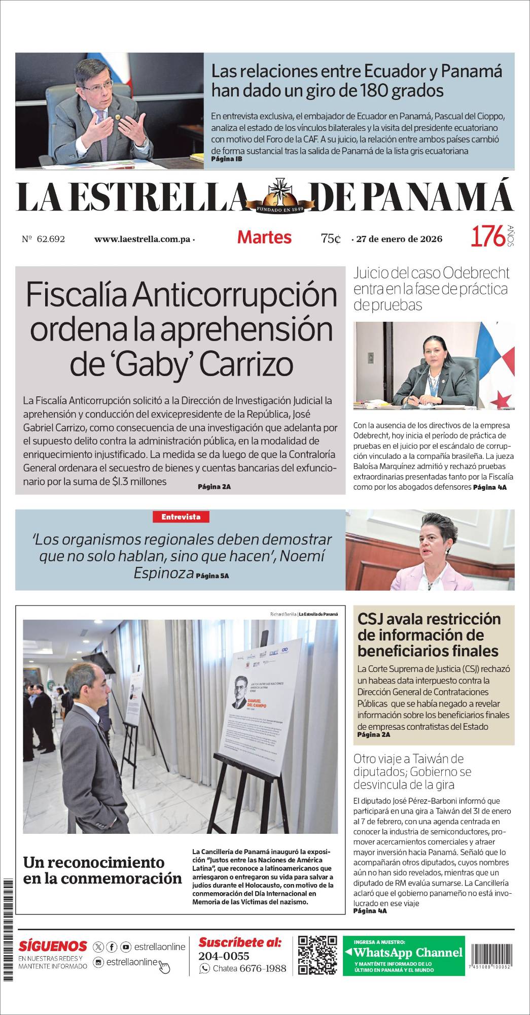 Portada del impreso del 27 de enero de 2026